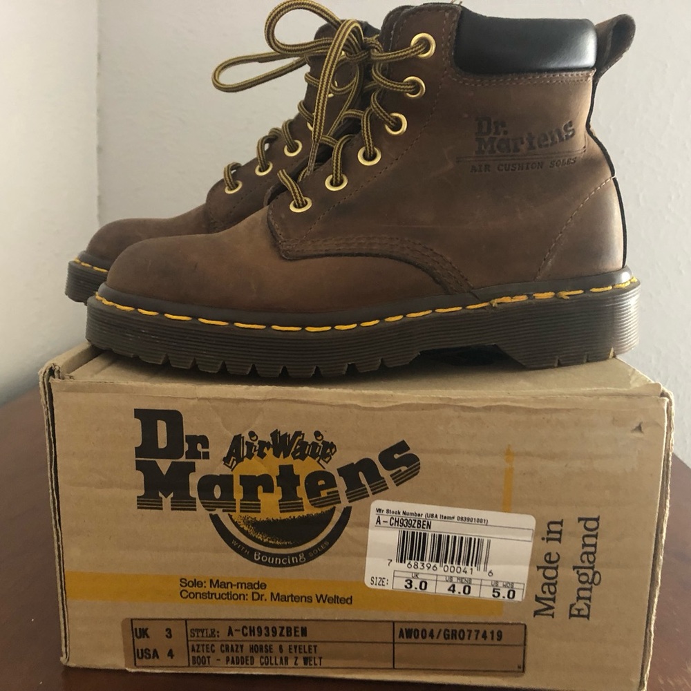 Dr. Martens Brown Leather 6 Eye Padded Collar Lace-Up Boots Made in England